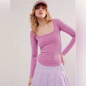Free People We The Free Can't Let Go Long Sleeve Tee Mauve Orchid NWT M Medium